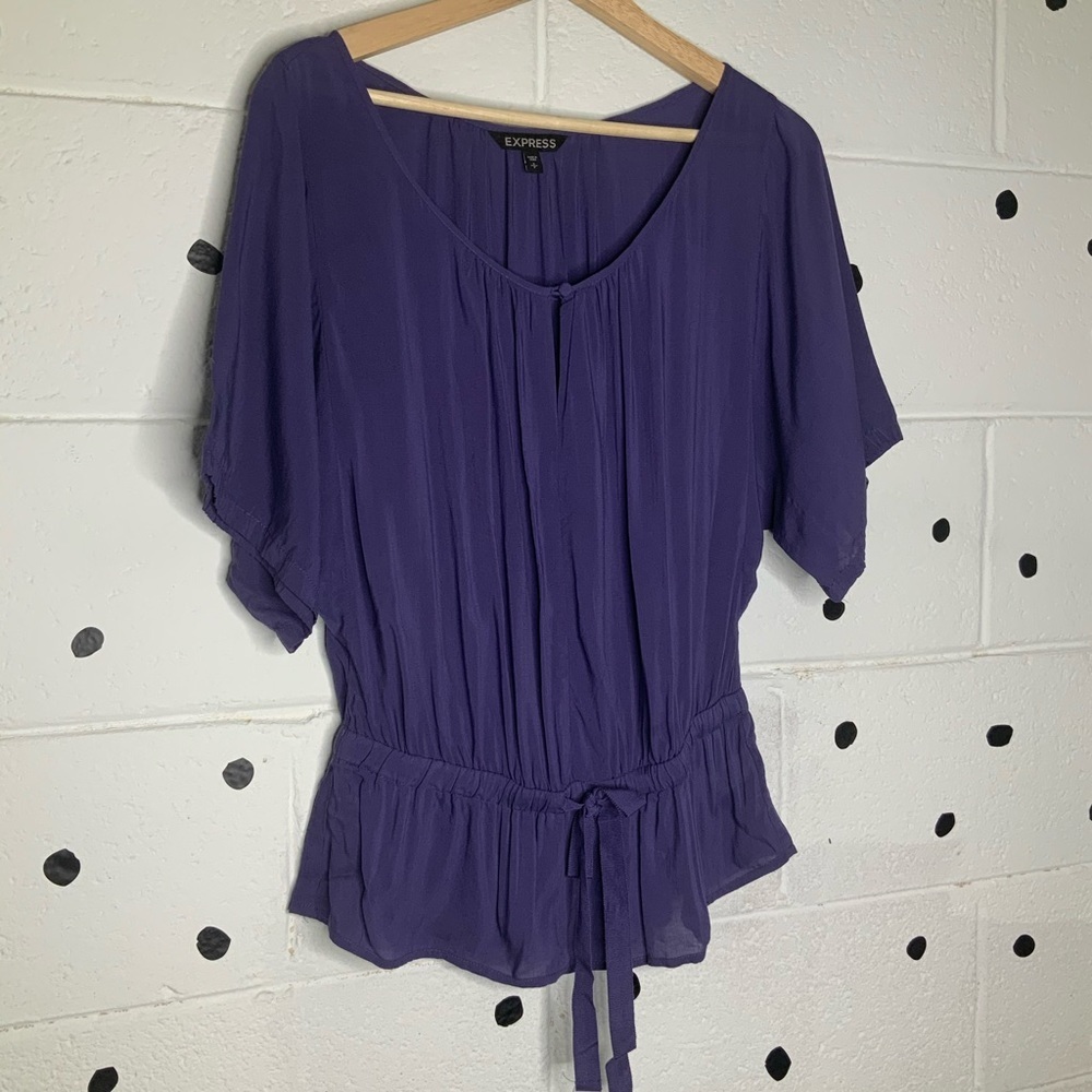 Express Purple Peplum Blouse with Tie Waist Size S